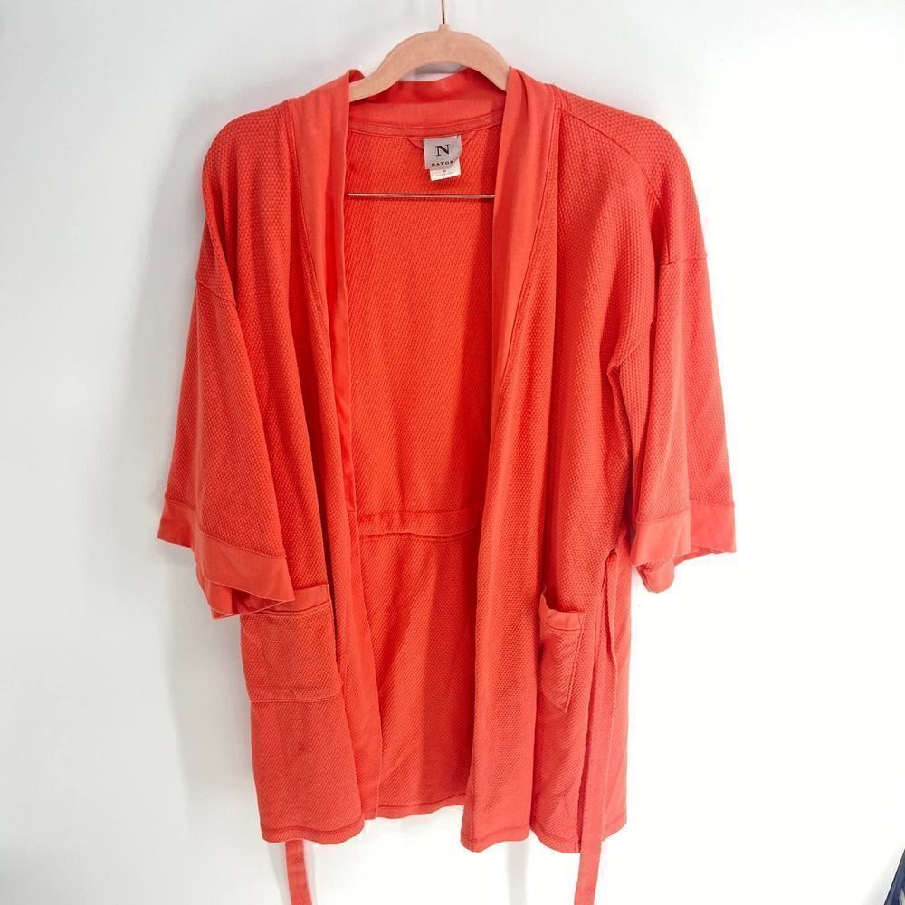Natori Waffle Thermal Pink Coral Casual Cotton bath Robe Women M